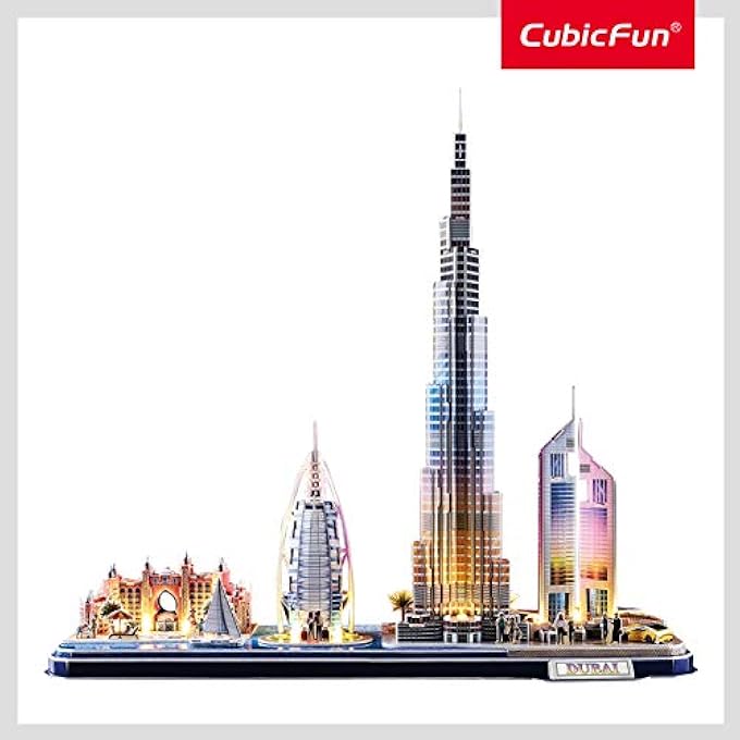 3D PUZZLE WITH LED LIGHTING DUBAI CITYLINE ARCHITECTURE MODEL 182 PIECES - Image 2